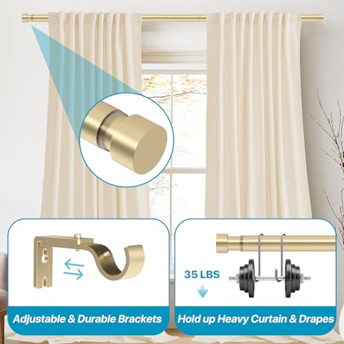 Gold Curtain Rods 180 inch, Extra Long Curtain Rod for Windows 120-180 inch, 1 inch Heavy Duty Drapery Rod for Outdoor Patio, Living Room, Bedroom, Modern Adjustable Curtain Pole 10-15ft