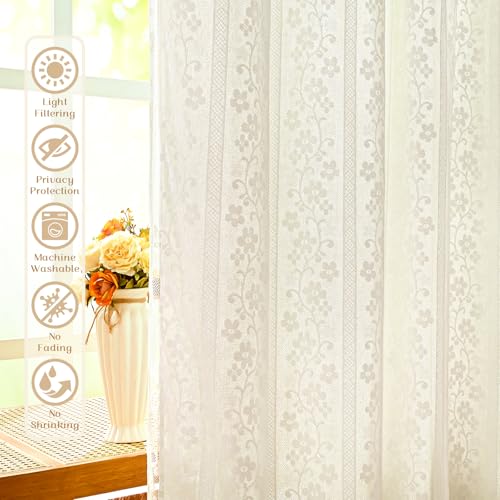 ASPMIZ Linen Curtains for Bedroom, Double Layered Boho Curtain for Living Room Farmhouse Curtain 84 Inch Length 2 Panels Set, Rustic Curtains & Drapes Rod Pocket with Tiebacks, 52 x 84 Inch, Beige