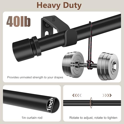 XDW-GIFTS Curtain Rods for Windows 32 to 46 Inch,1 Inch Diameter Black Heavy Duty Metal Drapery Rod,Adjustable Curtains Pole with Bracket Modern Style Suitable for Bedroom,Living Room