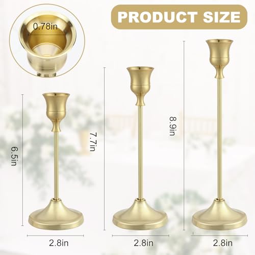 Candlestick Holders 6PCS, Metal Taper Candle Holder, Gold Candle Holders for Pillar Candles, Candle Holder for Wedding Fireplace Mantel