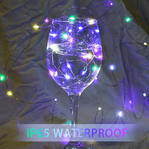 8 Pack Fairy Lights 7Ft 20 LED Twinkle String Lights 3 Modes Battery Operated Waterproof Firefly Starry for Mason Jar Party Wedding Easter Valentines Day Table Centerpieces,Rainbow-Pastel