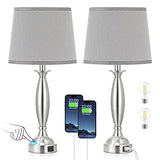 Seealle Touch Bedside Lamps for Nightstand Set of 2 - Bedroom Lamps with USB C+A, 3 Way Dimmable Nightstand Lamps, Brushed Nickel Table Lamps for Living Room (Bulbs Included)