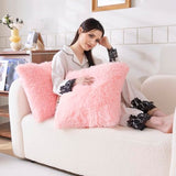 Faux Fur Pink Throw Pillow Covers, Fluffy Soft Fuzzy Decorative Pillow Cases Cute Pillowcases for Home Bedroom Living Room, Zipper Closure, Set of 2 (Pink, 18"x 18")