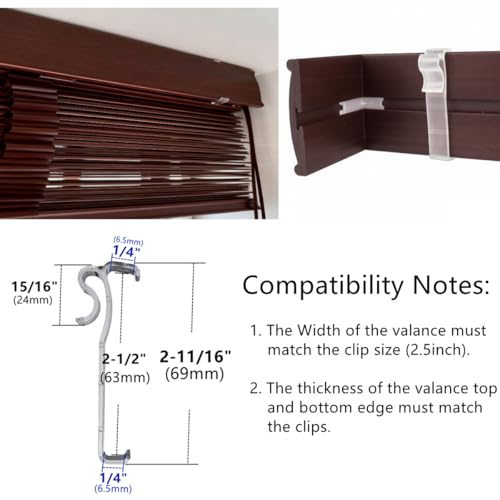 Valance Clips 6pcs 2-1/2'' Window Blinds Hidden Clip Clear Plastic for Horizontal Blinds Valance Retainer Holder