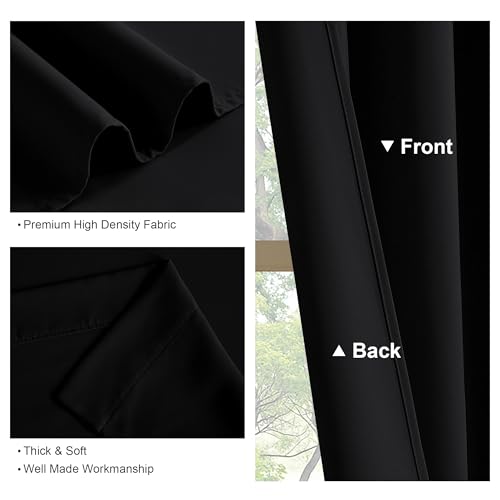 PONY DANCE Black Out Curtains 72 inch Long - Blackout Solid Rod Pocket Thermal Insulated Panels for Bedroom Living Room, Energy Efficient Window Drapes, 42-inch by 72-inch, Black, 2 Pieces