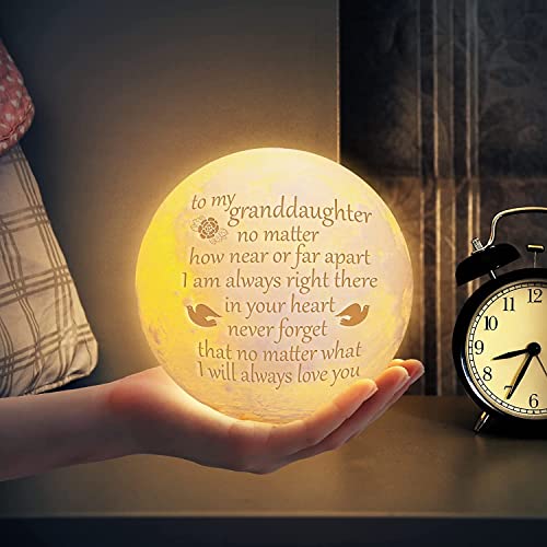 Funnli Granddaughter Gifts from Grandma, Christmas Mothers Day Graduation Birthday Gifts for Granddaughter Moon Lamp, 3D Printed Moon Light with Wooden Stand