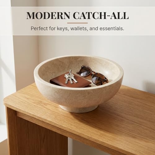 OAKOA Modern Fruit Bowl for Kitchen Counters - Large Decorative Bowl for Home Decor- Key Bowl for Entryway Table - Pedestal Bowl - Stone Bowl