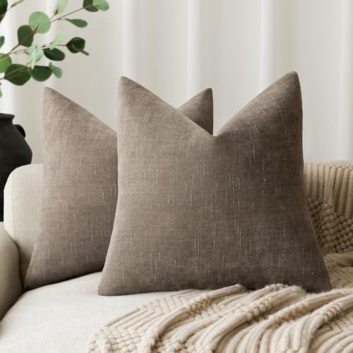 Foindtower Pack of 2 Soft Textured Throw Decorative Pillow Covers Square Accent Solid Cushion Cover Cozy Farmhouse Pillow Case with Zipper for Couch Sofa Bedroom Living Room 20x20 Inch, Taupe