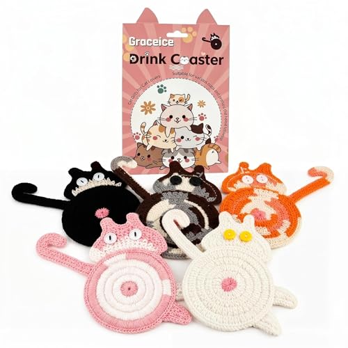 Cat Gifts for Cat Lovers 5PCS Cat Coaster Woven Creative Cute Cat Coaster Insulation Coaster Coffee and Tea
