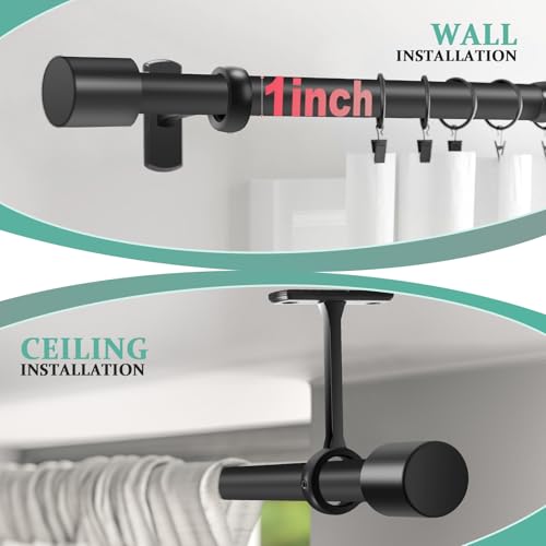 Curtain Rods for Windows 120 to 170 Inches Long, Adjustable 1 Inch Black Curtain Rod for Outdoor Indoor, Modern Heavy Duty Drapery Rod, Ceiling Mount 14ft Room Divider, All Metal, Easy Install
