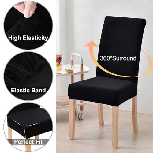 Smiry Velvet Stretch Chair Covers for Dining Room Set of 4, Soft Fit Removable Washable Kitchen Parsons Chair Slipcover Protector, Black