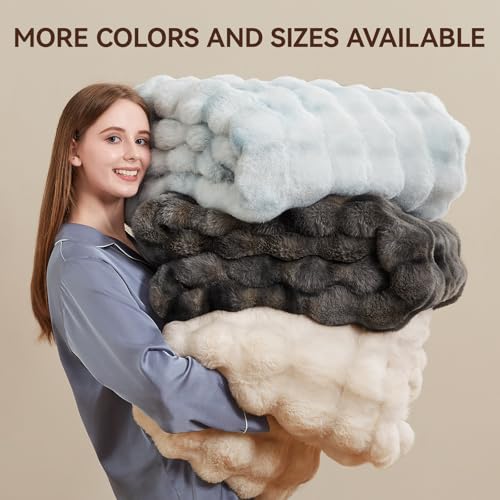 Anysay Faux Fur Throw Blanket, 1000GSM Fluffy Soft Bubble Blanket for Couch Bed, Cozy Plush Warm and Thick Blanket, Fuzzy Rabbit Throw for Living Room Bedroom 50''*60'' Tie-dye Grey