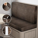 Leather Look RV Dinette Cushion Covers, Stretch Camper Cushion Slipcovers for Travel Trailer Couch RV Booth Seat, Replacement Camper Sofa Chair Protector (2 Backrest Cover & 2 Bench Cover,Brown)