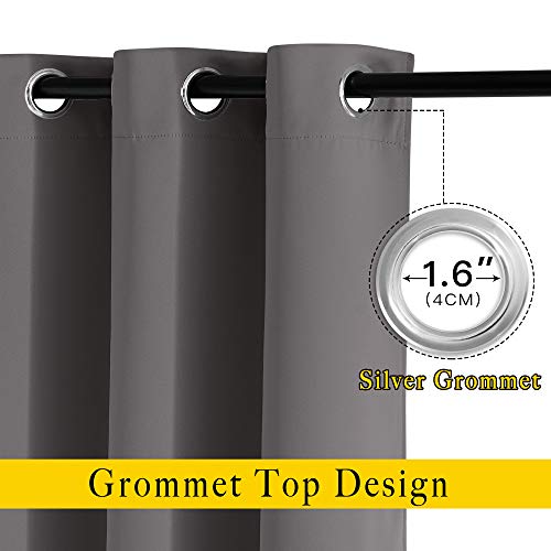 NICETOWN Gray Blackout Curtains for Bedroom 84 inches Long - Thermal Drapes Grommet Room Darkening Light Blocking Curtains Window Treatments for Living Room (2 Panels, W52 x L84, Grey)
