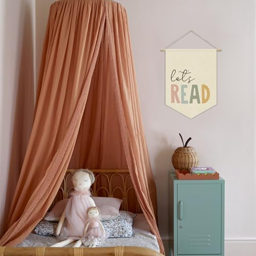 Reading Corner Decor, Let's Read Sign Kids Room Wall Canvas Banner, Library Boho Classroom Bookshelf Hanging Pennant Flag, 15x11in