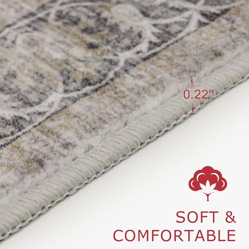 KOZYFLY Vintage Washable Rug Runner 2.6x10 Hallway Rug Runner Grey/Beige