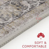 KOZYFLY Vintage Washable Rug Runner 2x7 Grey Floral