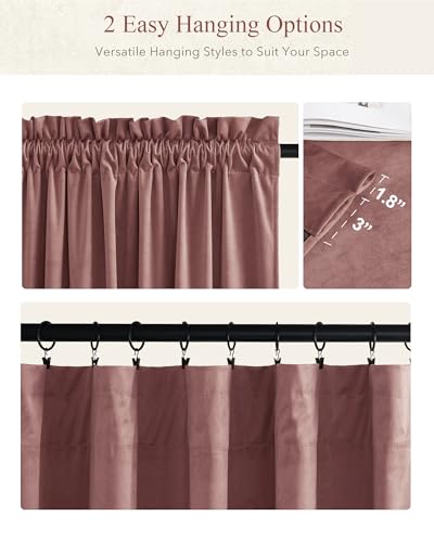 StangH Dusty Rose Pink Velvet Curtains 84 Inches, Super Soft Light Dimming Drapes for Nursery Girls Bedroom Elegant Thermal Insulated Panels with Energy Saving Design, W52 x L84, 2 Panels