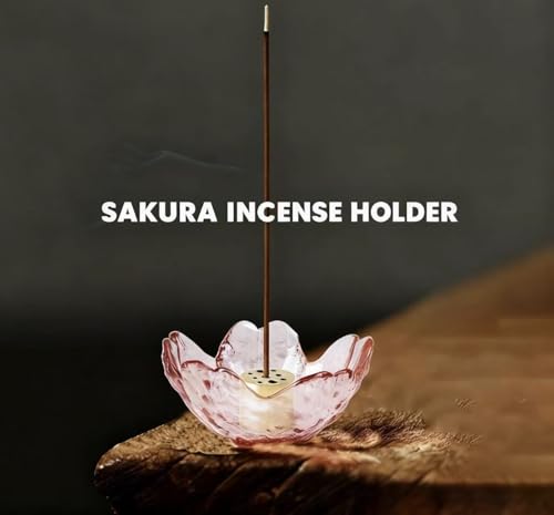 Aphrodite Inspired Incense Holder, Pink Glass Lotus Flower Burner with Gold Base & Ash Catcher, Crystal Clear Spiritual Home Decor for Yoga, Meditation, Altar, Zen Gift