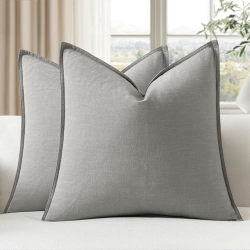 EMEMA Decorative Linen Throw Pillow Covers 18x18 Inch Light Grey