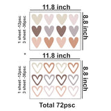 72psc Boho Heart Wall Stickers Girls Bedroom Removable Wall Decals Nursery Kids Decor, Cute Decorations, Pastel Hearts Wall Art Stickers for Kids Room Bedroom Playroom Nursery Room