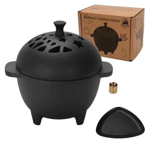 Cast Iron Incense Burner - Cast Iron Incense Holder Mini Cauldron for Sage, Palo Santo, Resin, Charcoal & Japanese Incense | Home, Rituals & Meditation Censer Bowl