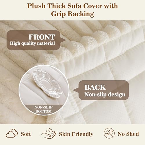 MYSKY HOME Couch Covers for Sofa, L Shaped Couch Cover, Couch Cover for Dogs, Sofa Covers for Pets Washable, Non Slip Sofa Slipcovers, Leather Sofa Cover Loveseat Couch Covers, Cream, 27.6" x 59"