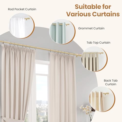 Gold Curtain Rod for Windows 28 to 48 Inch, 5/8 Inch Splice Adjustable Curtain Rod Gold with 2 Brackets, Easy Installation and Simple End Caps, For Living Room, Bedroom, Outdoor