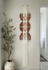 Flber Macrame Wall Hanging Brown and white Boho Wall Decor Art Living room wall art Round Handmade Geometric Lines Home Décor 11.8W x 65L