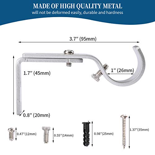 Heavy Duty Adjustable Curtain Rod Brackets Rod Holders for 1 Inch Rod, Silver Color, (Set of 2)