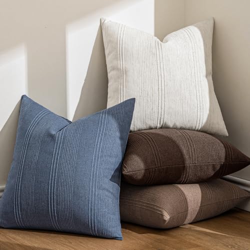 MIULEE Striped Euro Sham Pillow Covers 26x26 Inch Blue 2 Pack