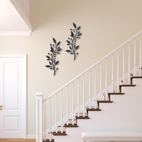 OYEFLY 2 Pieces Metal Vine Olive Branch Leaf Wall Decor,Tree Leaf Wall Decor for Living Room (Black, style2)
