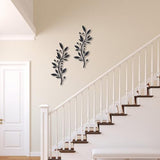 OYEFLY 2 Pieces Metal Vine Olive Branch Leaf Wall Decor,Tree Leaf Wall Decor for Living Room (Black, style2)