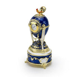 MusicBoxAttic Gold Accented Quartz Clock 18 Note Blue Musical Jeweled Faberge-Style Egg with Rooster-Many Songs to Choose-Candle in The Wind