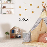 VOSAREA Sleepy Eyes Wall Decor: Wooden Eyelash Wall Art Decal Nursery Decor 3D Sleepy Eyes Stickers Prop for Christmas Baby Room Kids' Bedroom, Black
