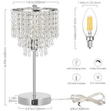 Touch Control Crystal Table Lamp with USB C+A Charging Ports, 3-Way Dimmable Bedside Touch Lamp Decorative Nightstand Lamp with Elegant Lampshade for Living Room Bedroom, B11 LED Bulb Included