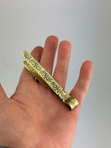 Vintage Brass Charcoal Tongs with Floral Engraved Handle - Antique Design Incense Tongs, 4.13 inches