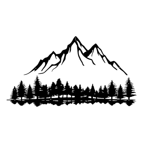 DUOOLN Mountain View Metal Wall Decor.Black Line Tree Painting Art, Modern Abstract Minimalist Rustic Nature Forest Home Wall Décor,Living Room Bedroom Garden Home Decor Sculpture,39.4 x 21.6in