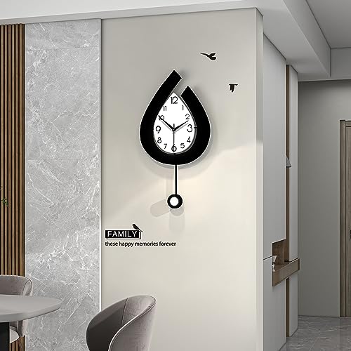 Decorative Wall Clock for Living Room Decor Large Modern Wall Clocks with Pendulum Battery Operated for Bedroom Office Kitchen Home Small Black Silent Wall Clock Non Ticking 11.8*22.4 Inch