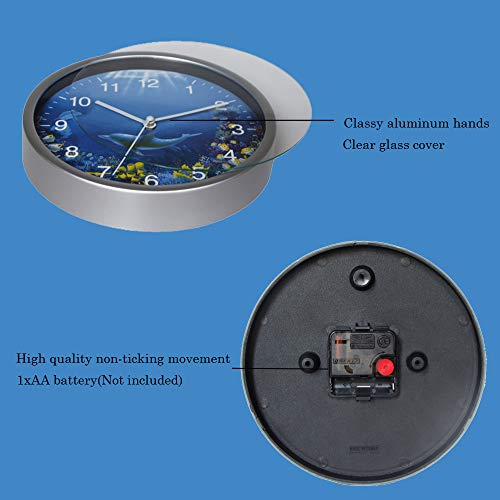 Dolphins Wall Clock 8 Inch Silent Non-Ticking Battery Operated Ocean Clock Easy to Read
