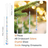12pcs Crystal Icicle Christmas Tree Ornaments, Glass Beads Hanging Chandelier Pendants for Christmas Party Wedding Winter Decorations (Crystal AB)