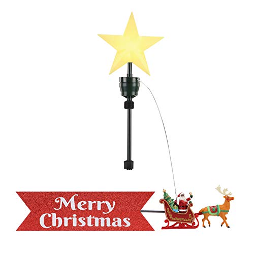 Mr. Christmas Animated African American Santa's Sleigh Christmas Tree Topper- with Merry Banner Christmas Decoration, Illuminated LED Star, Velcro Straps to Easily Attach, 21.75 Inch, Multi