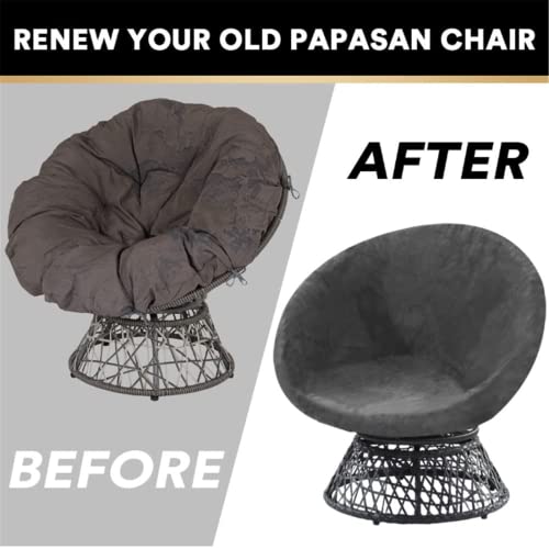 Velvet Papasan Chair Cover Slipcover – Stretch Round Saucer Cushion Cover, Fits 37-48 Inch, Washable Furniture Protector for Living Room, Dorm, Nursery (Grey, Medium)