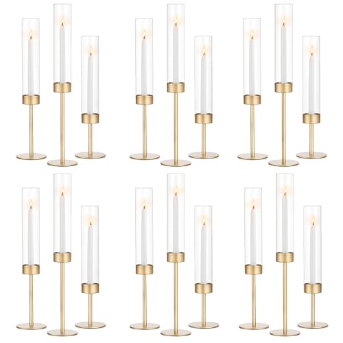 Romadedi Glass Hurricane Candle Holders for Candlestick, Gold, Set of 18