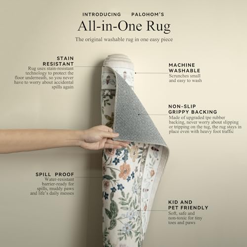 Machine Washable Rugs for Living Room: 8x10 Area Rugs for Bedroom Floral Non Slip Low Pile Soft Stain Resistant Carpet for Kitchen Dining Room Farmhouse Kids Room Nursery Indoor