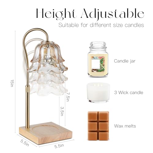 Candeldo Candle Warmer Lamp with Timer: Flower Gold Candle Lamps Height Adjustable Wax Melt House Warming Gifts New Home Decor Mothers Day Birthday Gift for Women Mom