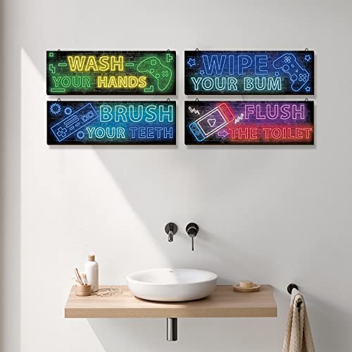 YLOLUL 4 Pcs Neon Gaming Wall Art & Room Accessories for Teen Boys & Kids, 16 * 5 Inch