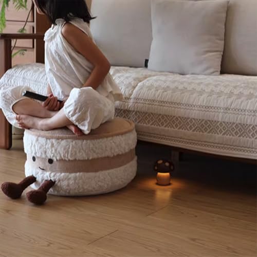 Tingting's Dream Cute Round Stuffed Pouf Ottoman Foot Rest Floor Tatami Fluffy Poufs Foot Stool Storage Ottoman Foam Particles Filling (Cake Shape, 40×25CM/15.7"×9.84")