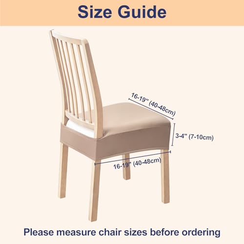 Smiry Waterproof Pu Leather Seat Covers for Dining Room Chairs Set of 4, Stretch Fit Removable Washable Kitchen Chair Seat Slipcovers Protector, No Rear Covers, Khaki