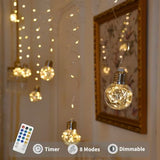 YOLIGHT Wishing Ball Curtain Lights 200 LED Window Curtain String Lights with Remote, USB Battery Powered Twinkle Globe Fairy Lights for Wedding Party Bedroom Christmas Decoration (Warm White)